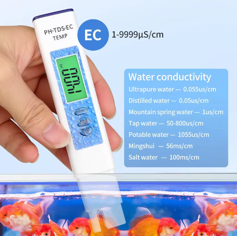Тестер за Качество на Водата 4 в 1 – PH, TDS, EC, Температура с Прецизен LCD Дисплей
