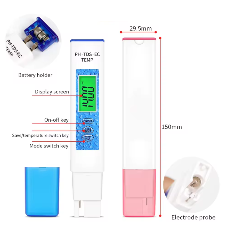 Тестер за Качество на Водата 4 в 1 – PH, TDS, EC, Температура с Прецизен LCD Дисплей