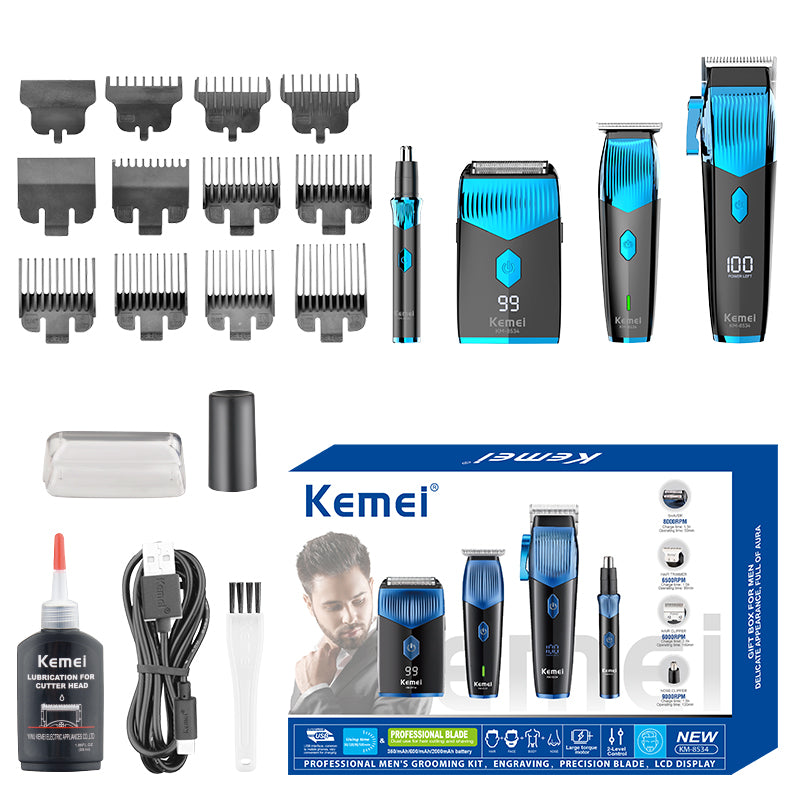 Комплект Машинки За Подстригване И Бръснене Kemei KM-8534 4 в 1 – Професионална Грижа С 15 Приставки
