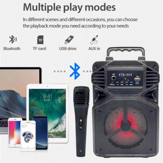 Караоке Тонколона KTS-1513 4'' С Bluetooth, Светлинни Ефекти И Микрофон