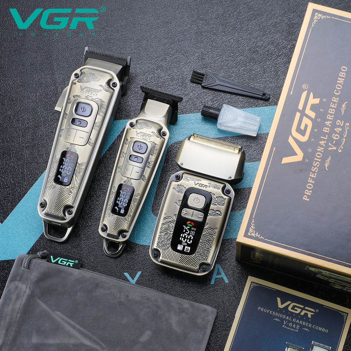 Професионален комплект VGR V‑642 – Машинка, Тример и Самобръсначка