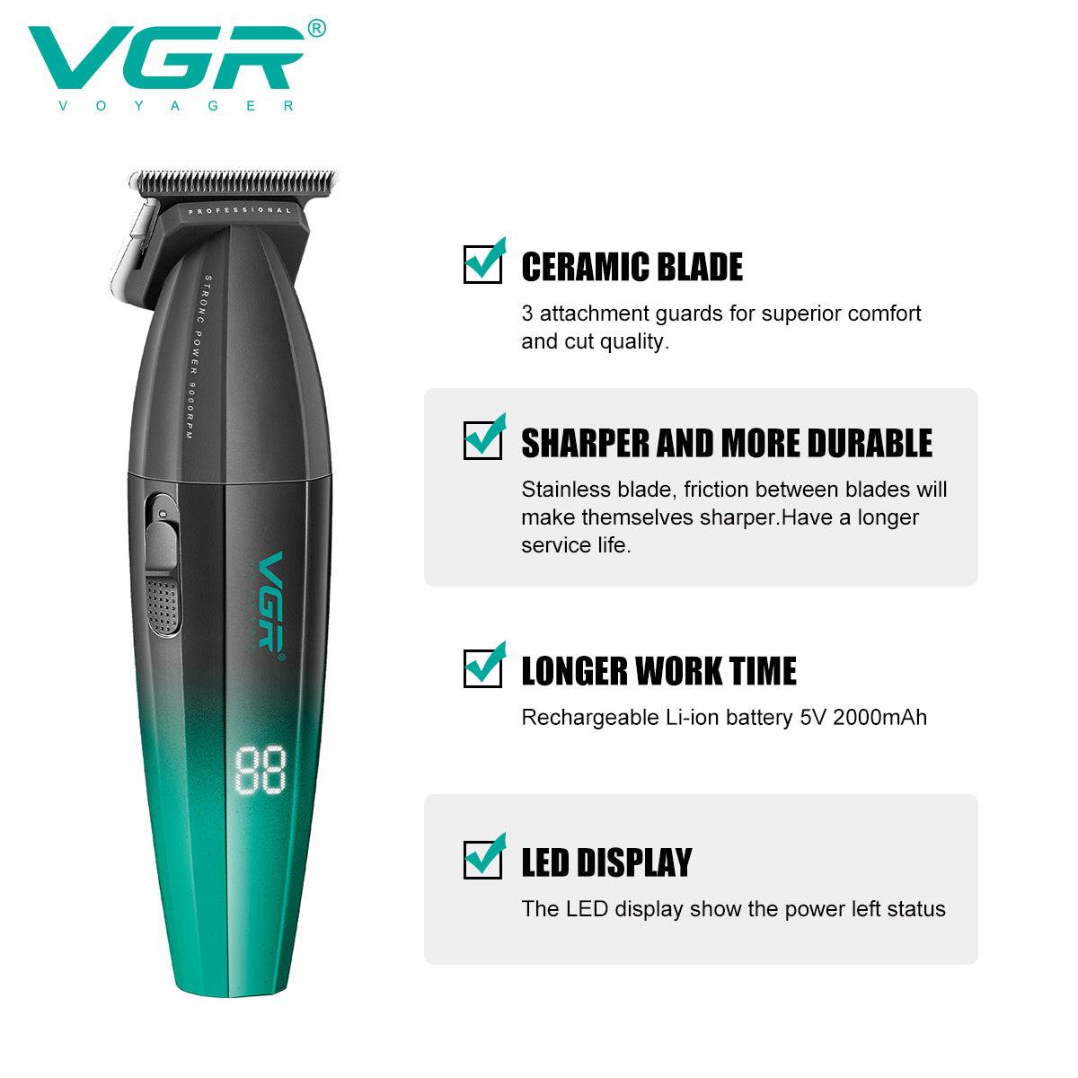 Професионален Комплект за Подстригване VGR – Машинка V-003 + Тример V-906