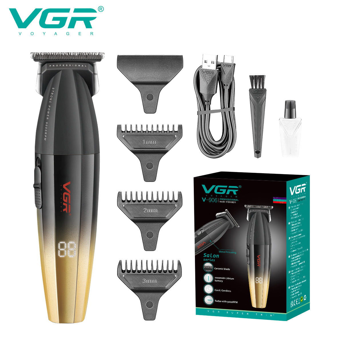 Професионален Комплект за Подстригване VGR – Машинка V-003 + Тример V-906