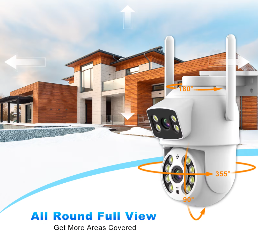 Въртяща Wi-Fi камера с два обектива, 6MPX, нощно виждане, двупосочно аудио