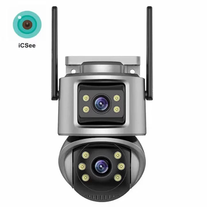 Двойна Външна WiFi Камера A32 с Два Екрана 4MP+4MP, ICSee, Тъмно Сива