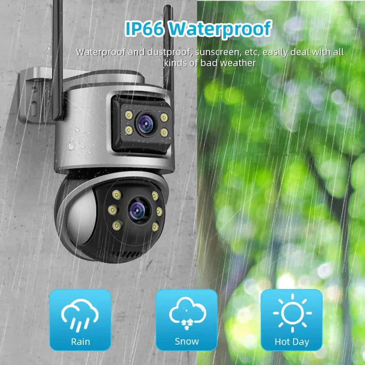 Двойна Външна WiFi Камера A32 с Два Екрана 4MP+4MP, ICSee, Тъмно Сива