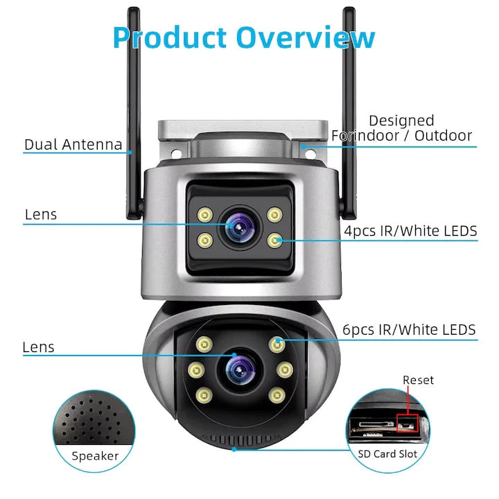 Двойна Външна WiFi Камера A32 с Два Екрана 4MP+4MP, ICSee, Тъмно Сива
