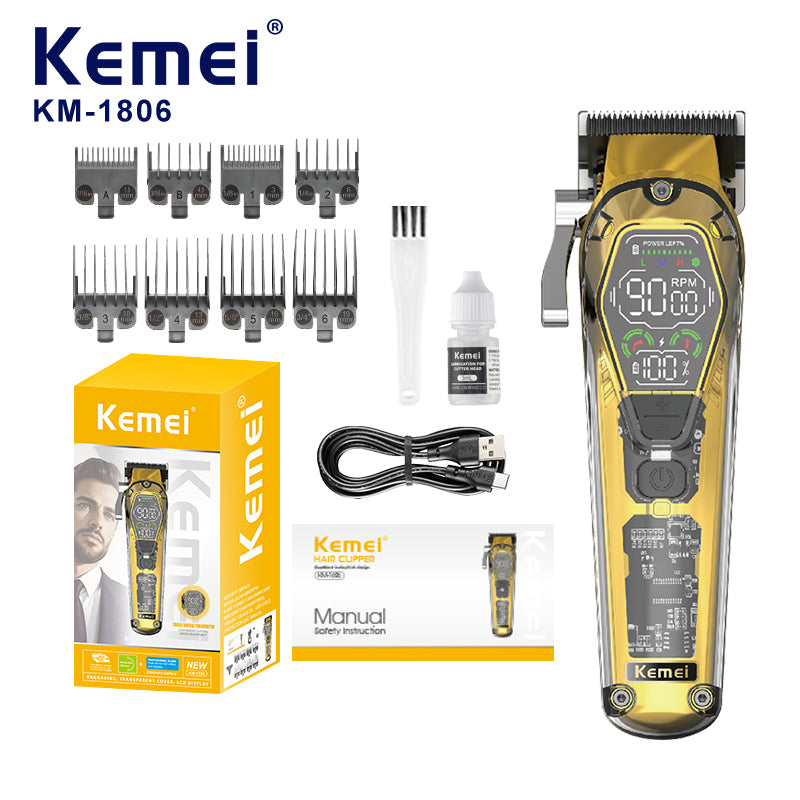 Kemei KM-1806 Машинка За Подстригване 10W С LCD Дисплей И 8 Приставки
