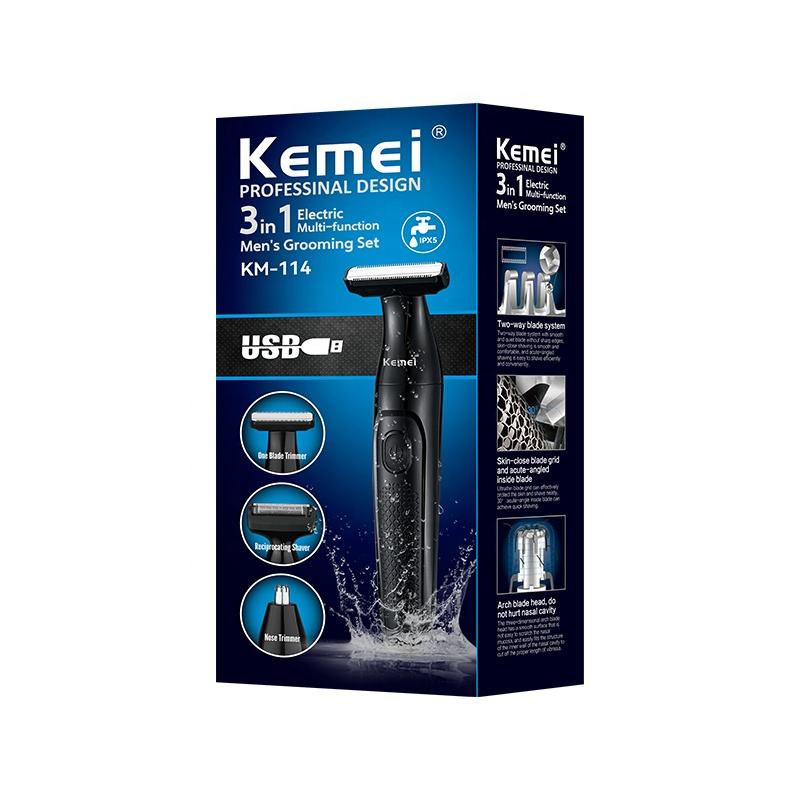 Kemei KM-114 Машинка За Подстригване И Бръснене 3в1 С USB Зареждане