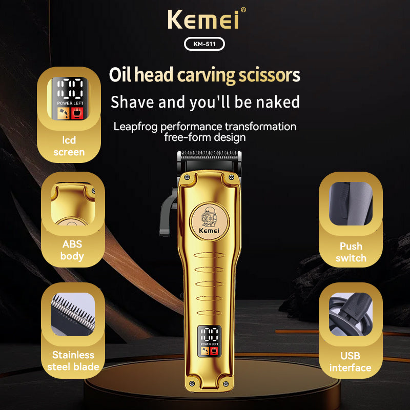 Kemei KM 511 Машинка За Подстригване С 4 Приставки И LCD Дисплей