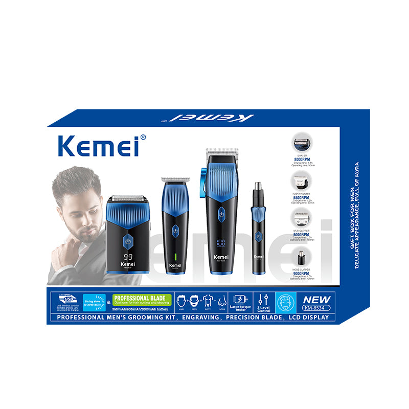 Комплект Машинки За Подстригване И Бръснене Kemei KM-8534 4 в 1 – Професионална Грижа С 15 Приставки