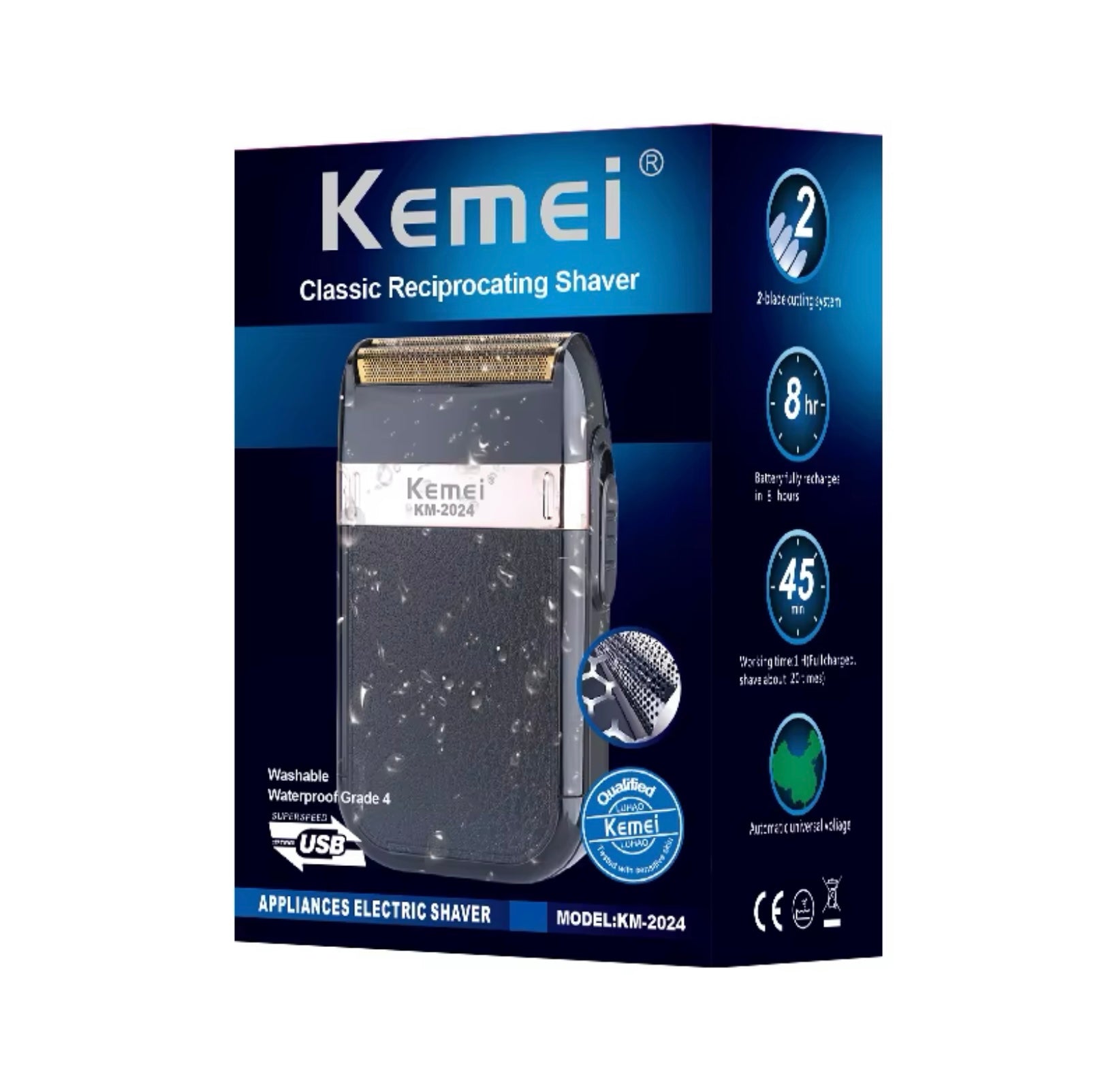 „Шейвър Kemei KM-2024 – Компактен Електрически Уред С Двойна Ножова Система“