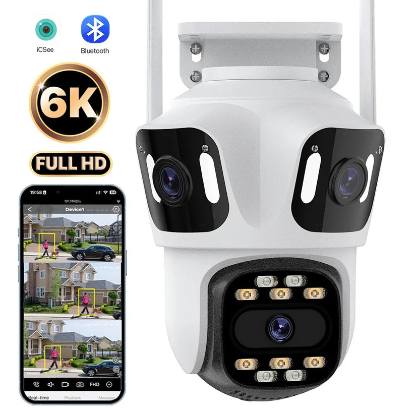 Тройна Външна WiFi Камера P15 3MP+3MP+6MP ICSee – Бяла
